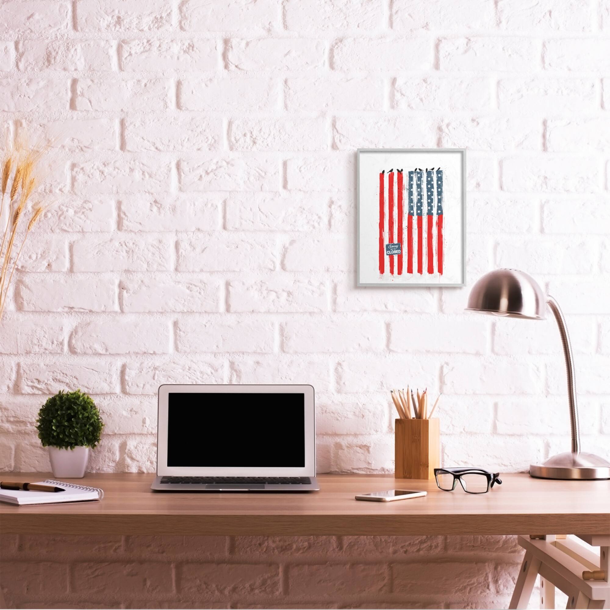 Stupell Industries American Flag Birds on Wall Political Statement Framed Giclee Art